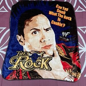 RARE Vintage 90s Wrestling Throw Blanket Smell What The Rock Cooking WF Attitude